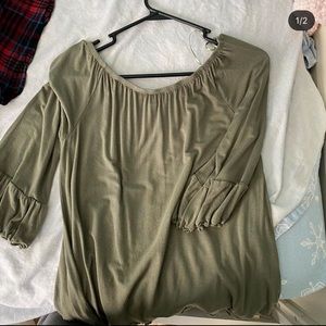 olive green off the shoulder blouse